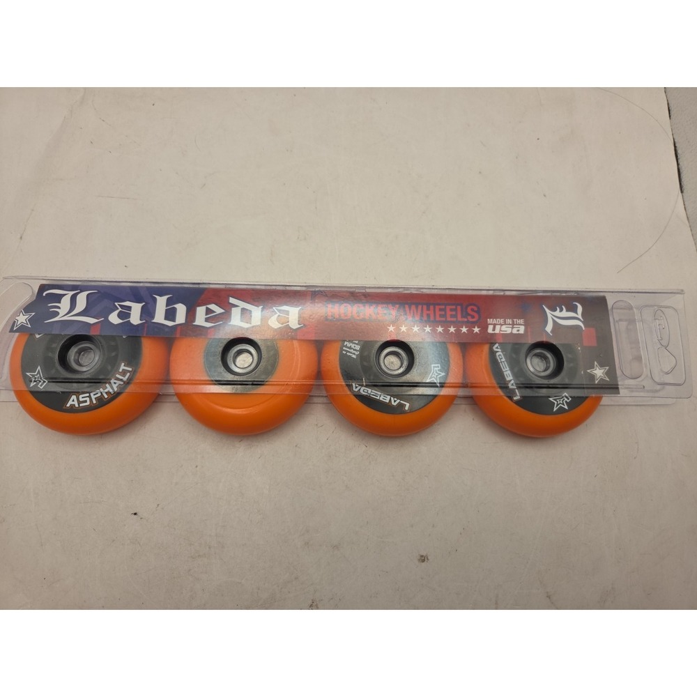 4 PK  LABEDA ASPHALT ORANGE  Inline Roller Hockey Wheels 80mm (RED-BLK-WHITE LBL